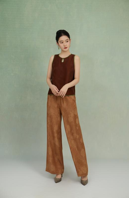 荷言GL 因絮 织金晕染山水花卉纹新中式阔腿裤松紧腰轻薄透气 商品图2