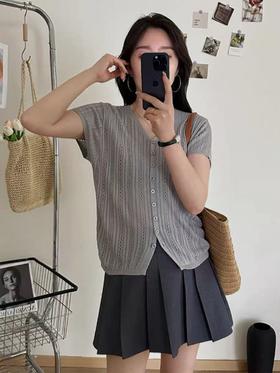 仅限11.11，不参与退 【孤品捡漏】G119条纹灰色冰丝镂空针织衫-喜出