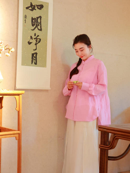 【抖音专属】凝香·新中式衬衣（25710052莲红-结缘款） 商品图3