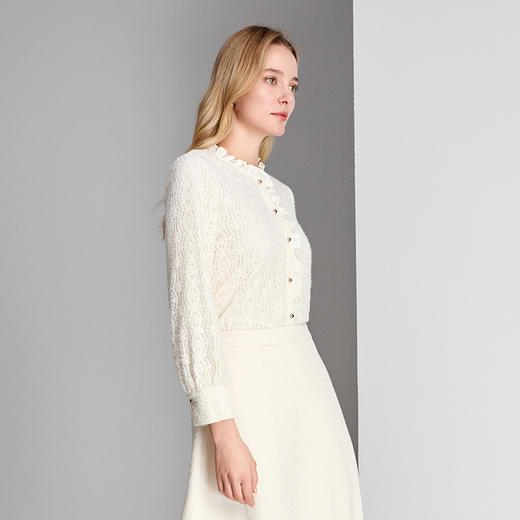 EITIE爱特爱法式荷叶领蕾丝优雅衬衣8409102 商品图3