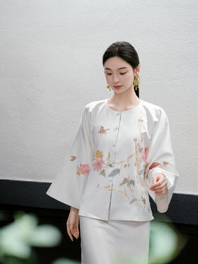 盛唐牡丹盛奢系列 |缠枝牡丹手绣真丝外套-白色