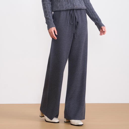 纬漫纪同款不上架-EITIE爱特爱舒适柔软松紧腰高腰直筒显瘦秋冬新款针织裤D2501925 商品图8