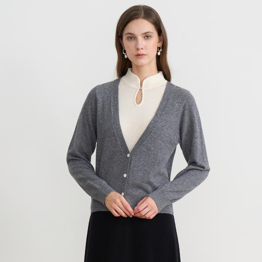 10.1%羊绒】EITIE爱特爱中式立领假两件灰色秋冬新款针织衫D2501915 商品图2