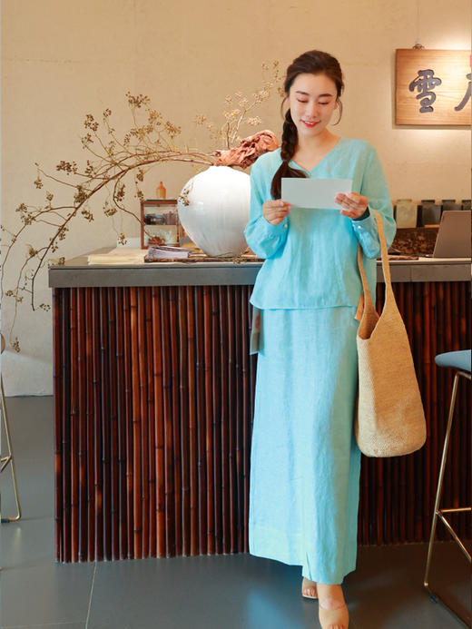 【2026东衣作】新中式上衣（25808020瀑布蓝-结缘款） 商品图0