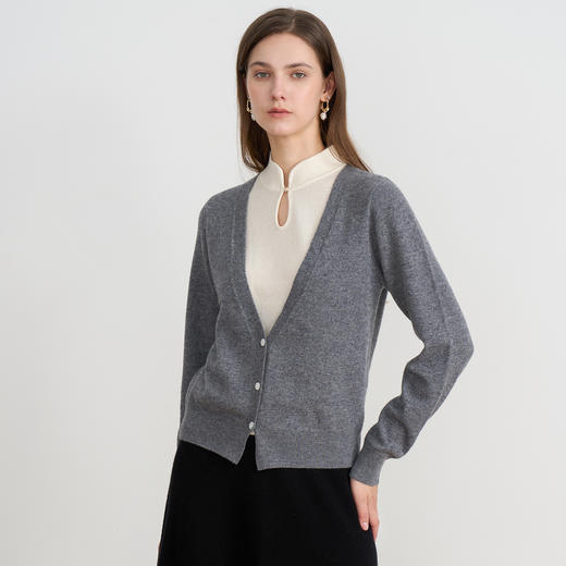 10.1%羊绒】EITIE爱特爱中式立领假两件灰色秋冬新款针织衫D2501915 商品图3