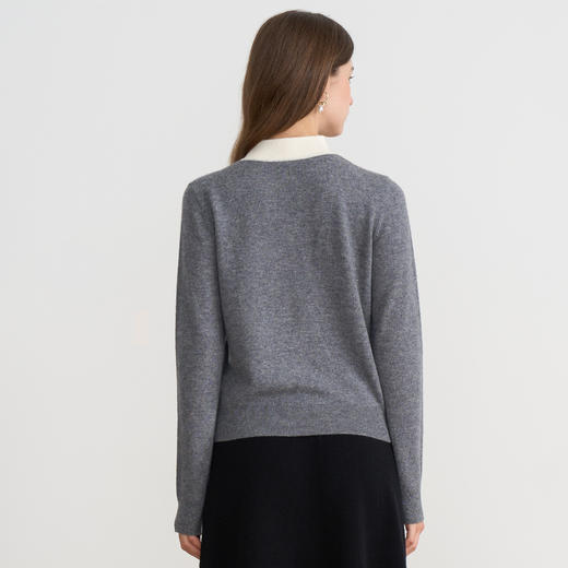 10.1%羊绒】EITIE爱特爱中式立领假两件灰色秋冬新款针织衫D2501915 商品图4