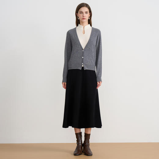 10.1%羊绒】EITIE爱特爱中式立领假两件灰色秋冬新款针织衫D2501915 商品图1