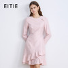 EITIE爱特爱精致粉色粗花呢荷叶裙摆圆领通勤秋季新款连衣裙C2507842 商品缩略图0