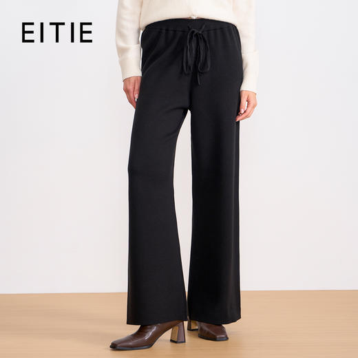 纬漫纪同款不上架-EITIE爱特爱舒适柔软松紧腰高腰直筒显瘦秋冬新款针织裤D2501925 商品图0
