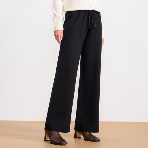 纬漫纪同款不上架-EITIE爱特爱舒适柔软松紧腰高腰直筒显瘦秋冬新款针织裤D2501925 商品图4