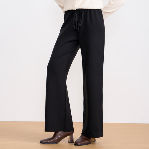 纬漫纪同款不上架-EITIE爱特爱舒适柔软松紧腰高腰直筒显瘦秋冬新款针织裤D2501925 商品图5