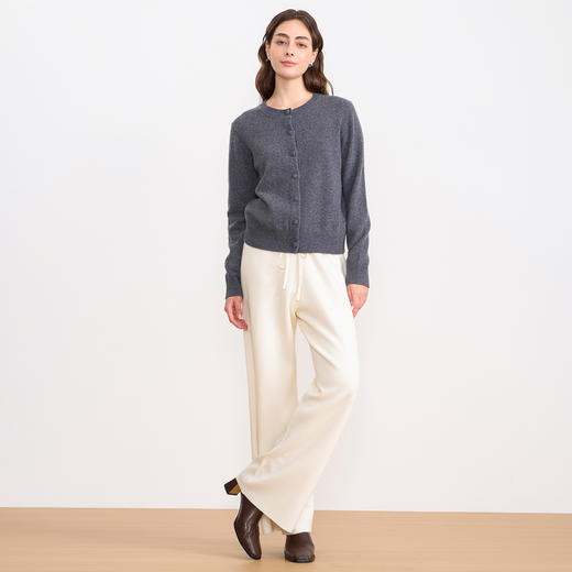 纬漫纪同款不上架-EITIE爱特爱舒适柔软松紧腰高腰直筒显瘦秋冬新款针织裤D2501925 商品图10