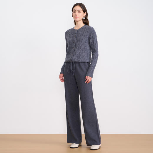 纬漫纪同款不上架-EITIE爱特爱舒适柔软松紧腰高腰直筒显瘦秋冬新款针织裤D2501925 商品图7