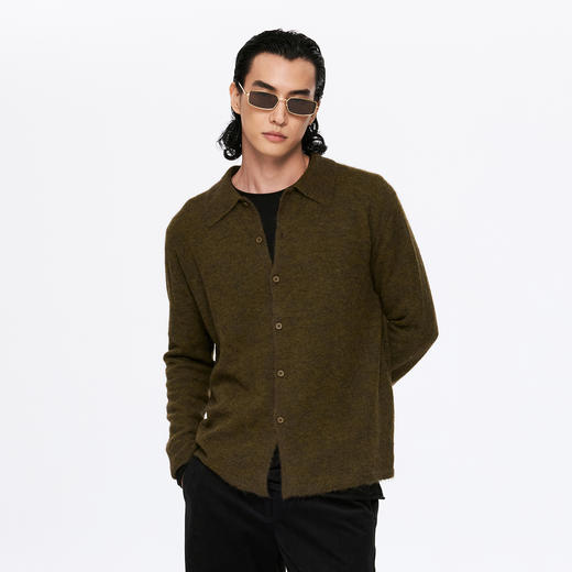 oneup羊驼毛翻领宽松毛衣开衫(男女同款) 商品图0