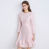 EITIE爱特爱精致粉色粗花呢荷叶裙摆圆领通勤秋季新款连衣裙C2507842 商品缩略图4