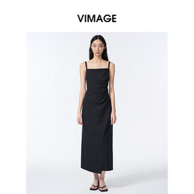 VIMAGE纬漫纪气质小黑裙方领收腰显瘦优雅吊带秋季新款连衣裙V2407108