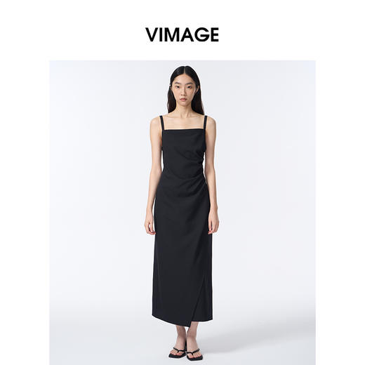VIMAGE纬漫纪气质小黑裙方领收腰显瘦优雅吊带秋季新款连衣裙V2407108 商品图0