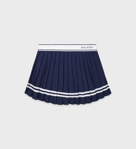 Sporty & Rich - Italic Logo Pleated Skirt - Dark Navy/White - 女装 - 短裙 - 深蓝色/白色