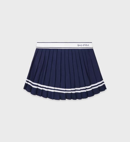 Sporty & Rich - Italic Logo Pleated Skirt - Dark Navy/White - 女装 - 短裙 - 深蓝色/白色 商品图0