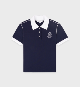 Sporty & Rich - Crown 70s Pique Polo - Dark Navy/White - 女装 - Polo衫 - 深蓝色/白色