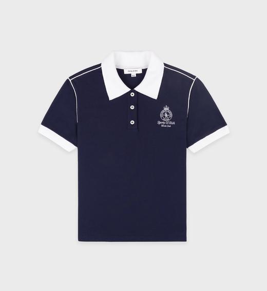 Sporty & Rich - Crown 70s Pique Polo - Dark Navy/White - 女装 - Polo衫 - 深蓝色/白色 商品图0