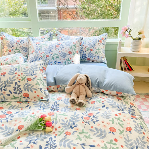 自然醒全棉床上四件套100纯棉小清新被套床笠宿舍卡通床单三件套床品NH128 商品图3