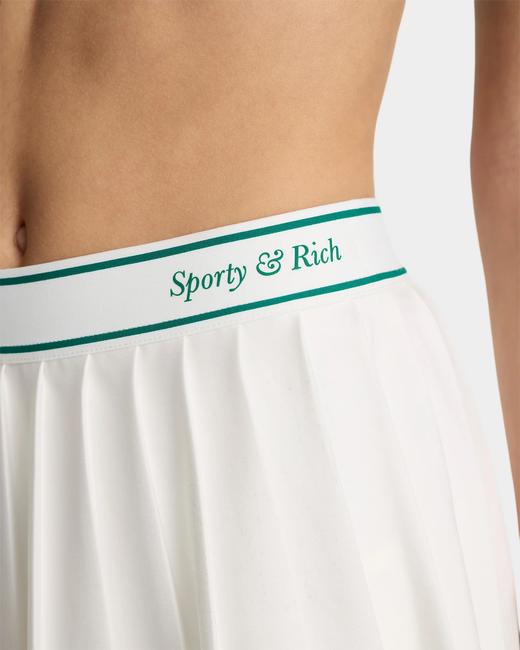 Sporty & Rich - Italic Logo Pleated Skirt - White/Alpine - 女装 - 短裙 - 白色/绿色 商品图4