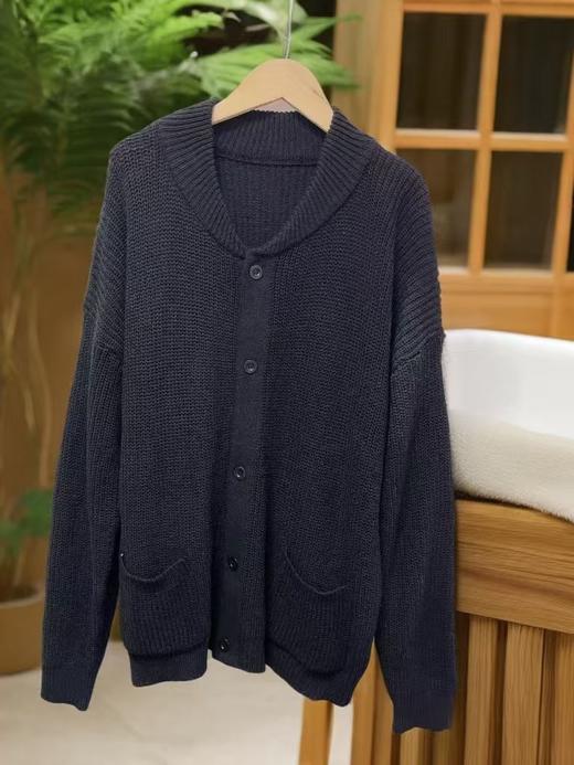 【孤品捡漏】G199镰刀领粗针黑色开衫毛衣-喜出 商品图1