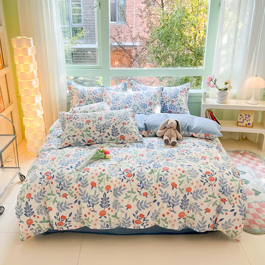 自然醒全棉床上四件套100纯棉小清新被套床笠宿舍卡通床单三件套床品NH128 商品图1