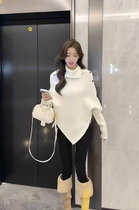 仅限11.11，不参与退 【孤品捡漏】G210高领斜肩扣针织不规则毛衣-喜出