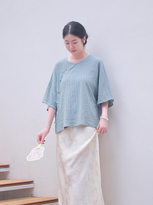 【抖音专属】青山隐隐·新中式上衣(25710397b-粉绿) 商品图3