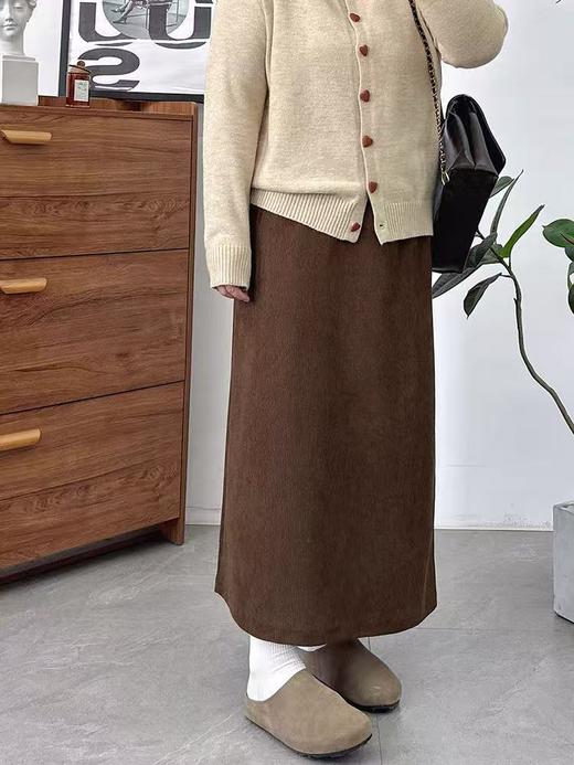 仅限11.11，不参与退 【孤品捡漏】G201灯芯绒后开叉咖色半身裙-喜出 商品图2