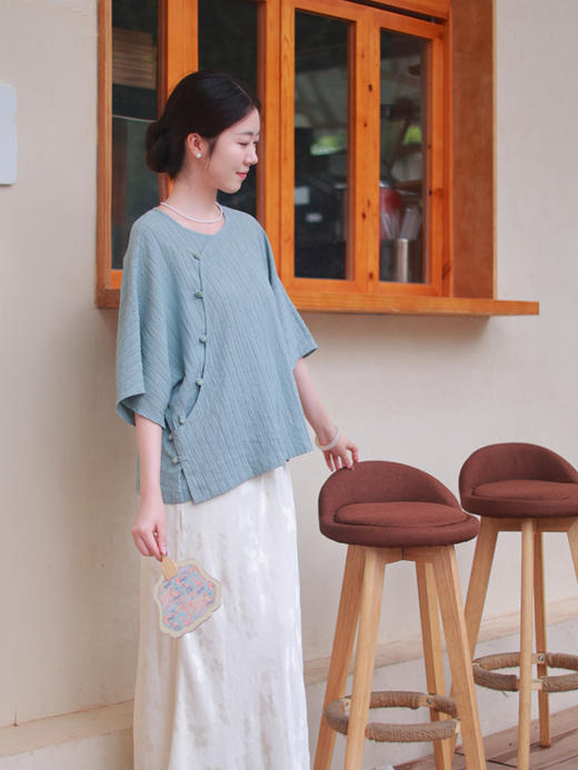 【抖音专属】青山隐隐·新中式上衣(25710397b-粉绿) 商品图0