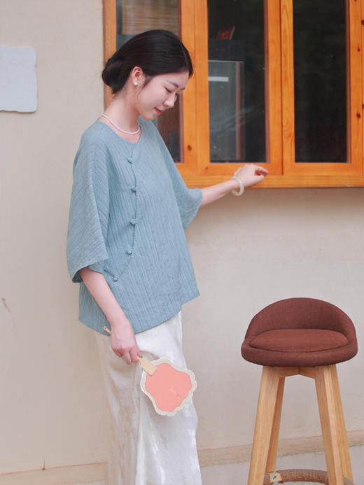 【抖音专属】青山隐隐·新中式上衣(25710397b-粉绿) 商品图1