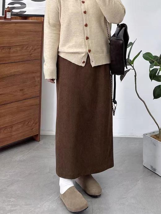 仅限11.11，不参与退 【孤品捡漏】G201灯芯绒后开叉咖色半身裙-喜出 商品图0