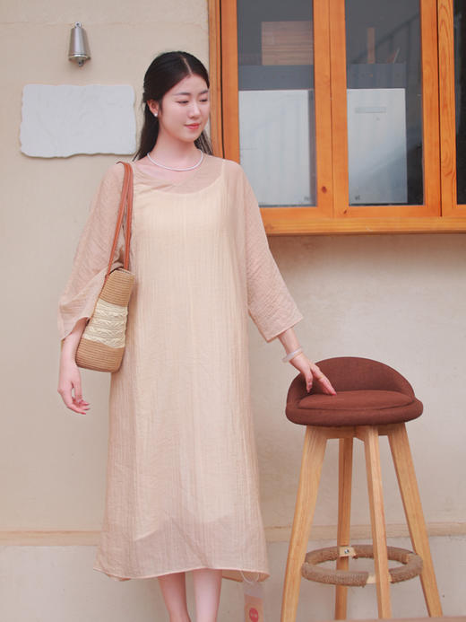 【抖音专属】木子落·新中式连衣裙(25707218-杏仁黄) 商品图1