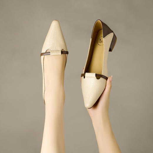 品质好货|Safiya/索菲娅春秋法式优雅撞色尖头低跟浅口单鞋 SFD3111701 商品图5