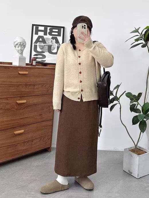 仅限11.11，不参与退 【孤品捡漏】G201灯芯绒后开叉咖色半身裙-喜出 商品图1