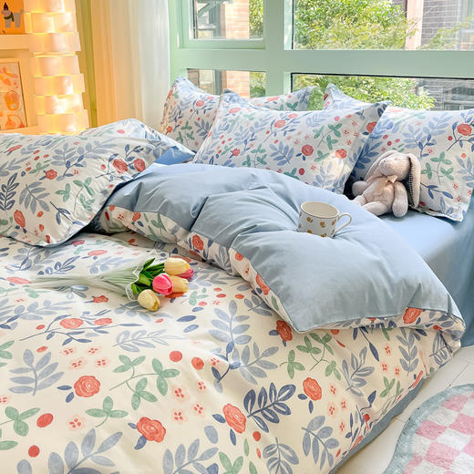 自然醒全棉床上四件套100纯棉小清新被套床笠宿舍卡通床单三件套床品NH128 商品图5