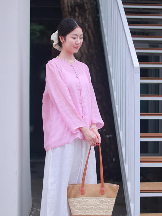 【抖音专属】水中月·新中式衬衣(25710430-杨妃) 商品图3
