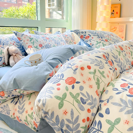 自然醒全棉床上四件套100纯棉小清新被套床笠宿舍卡通床单三件套床品NH128 商品图7