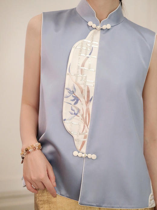 盛唐牡丹大师系列-卢梅红 | 兰亭丝毛手绣偏襟马甲 商品图2