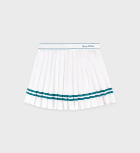 Sporty & Rich - Italic Logo Pleated Skirt - White/Alpine - 女装 - 短裙 - 白色/绿色