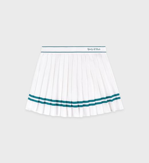 Sporty & Rich - Italic Logo Pleated Skirt - White/Alpine - 女装 - 短裙 - 白色/绿色 商品图0