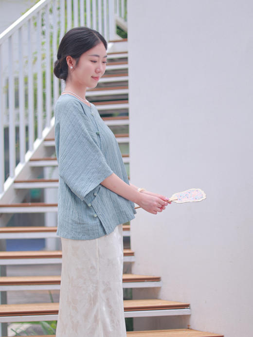 【抖音专属】青山隐隐·新中式上衣(25710397b-粉绿) 商品图4