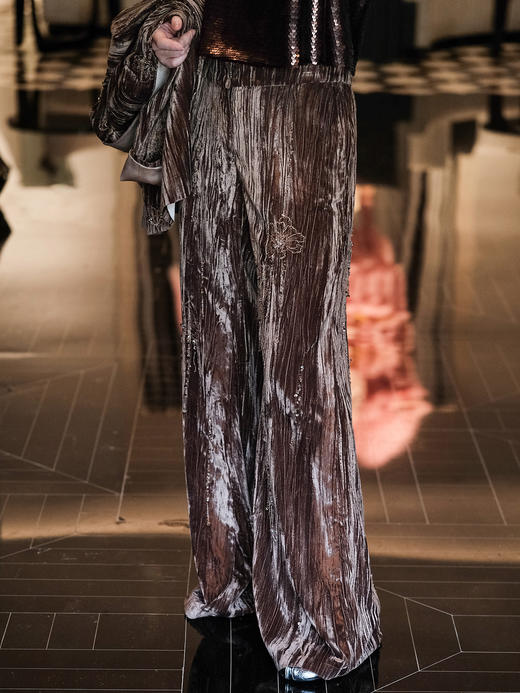 东方境X郭培 | 重工流苏芙蓉花刺绣丝绒阔腿裤 商品图0