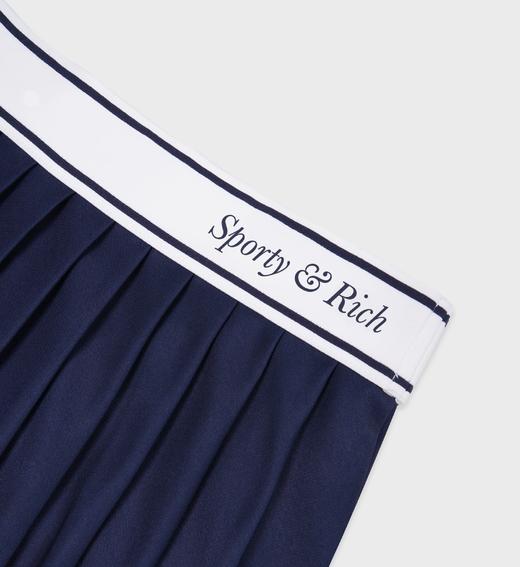 Sporty & Rich - Italic Logo Pleated Skirt - Dark Navy/White - 女装 - 短裙 - 深蓝色/白色 商品图2