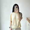 港风复古撞色假两件卷边针织衫短袖女夏季薄款宽松T恤 商品缩略图2