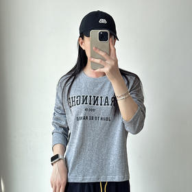 复古美式休闲风字母印花长袖T恤女25秋季肌理感新款圆领宽松上衣