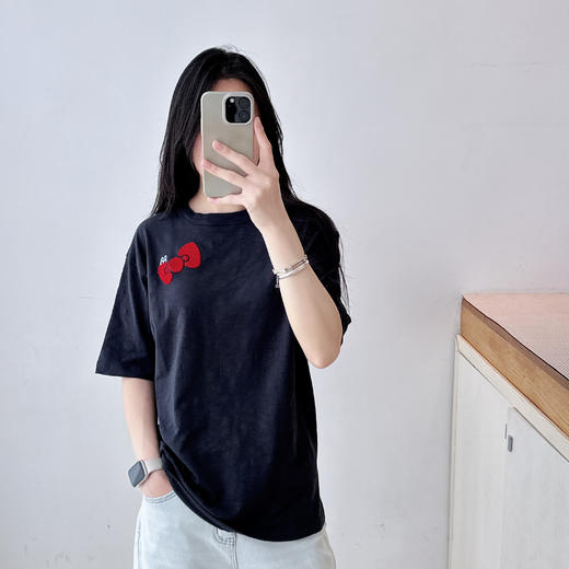 竹节棉高级灰植绒印花kitty控短袖T恤 商品图1